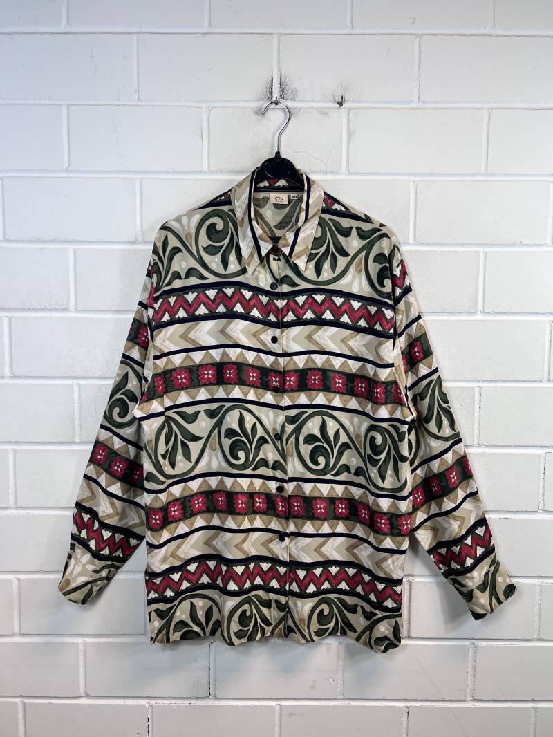 Vintage Bluse Women's Size Xl Crazy Pattern Viscose Blouse Shirt Langarm 80S 90S von VintageGoereBerlin