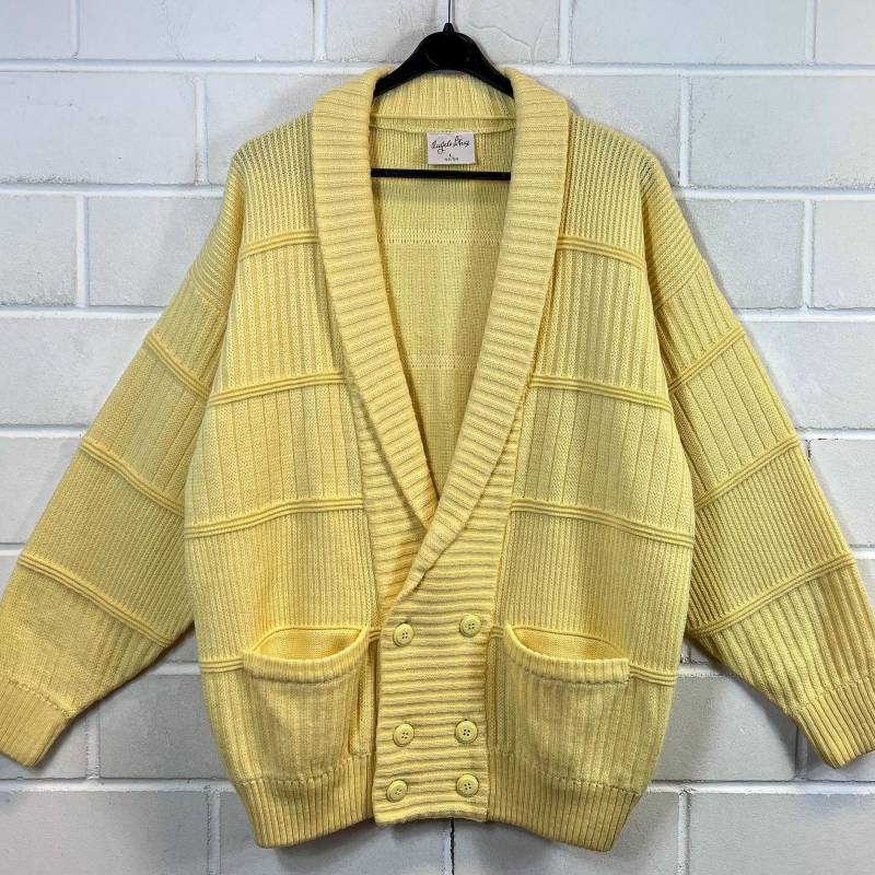Vintage Cardigan Size L - Xl Basic Knit Jacket Strickjacke Yellow 80S 90S von VintageGoereBerlin