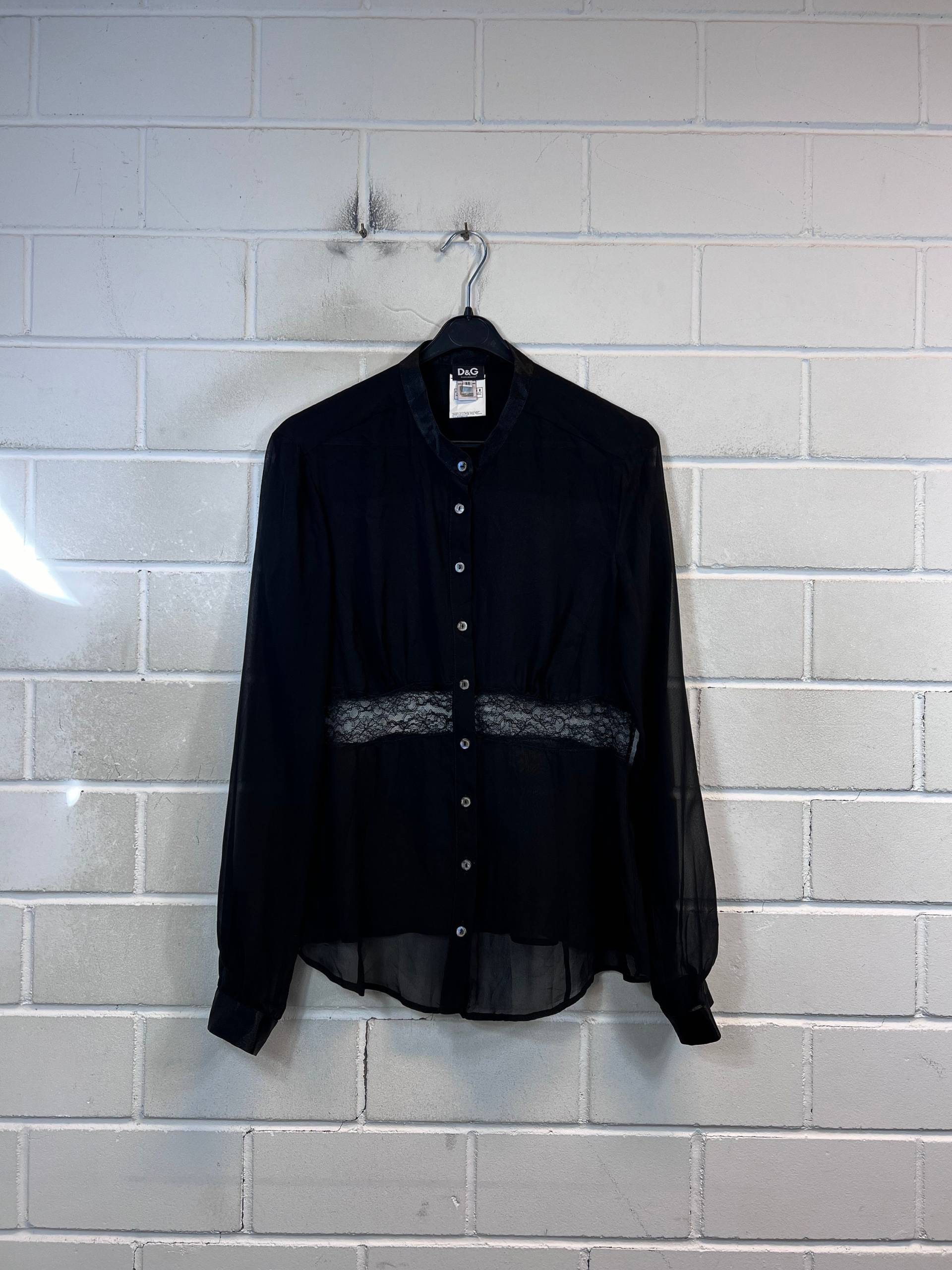 Vintage Dolce & Gabbana Silk Blouse Women's Size 32/46 Transparent Spitze Black Y2K von VintageGoereBerlin