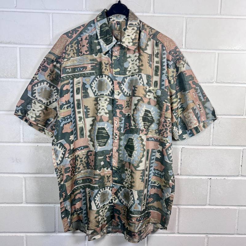 Vintage Ethno Silk Shirt Size M - L Crazy Pattern Aztec Seide Hemd Kurzarm Shortsleeved 80S 90S von VintageGoereBerlin