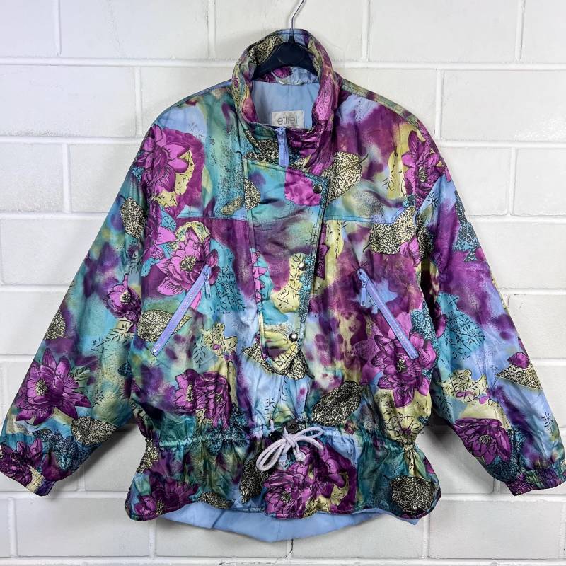 Vintage Etirel Women's Size M - L Crazy Pattern Light Ski Jacket Jacke Windbreaker Halfzip Flowers 80S 90S von VintageGoereBerlin