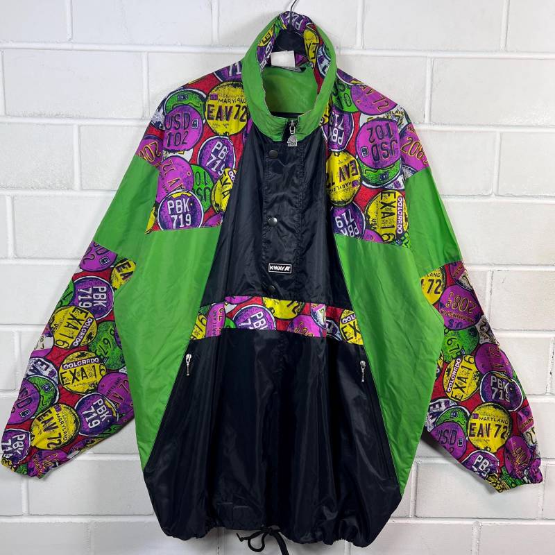 Vintage K-Way Size Xl - Xxl Light Windbreaker Jacket Crazy Pattern Halfzip Hoodie 80S 90S von VintageGoereBerlin