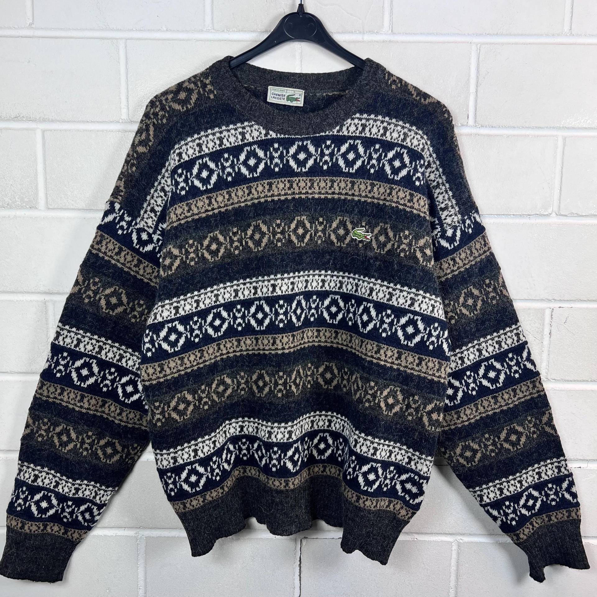 Vintage Lacoste Pullover Size M - L Crazy Pattern Knit Sweater Norweger 90S von VintageGoereBerlin