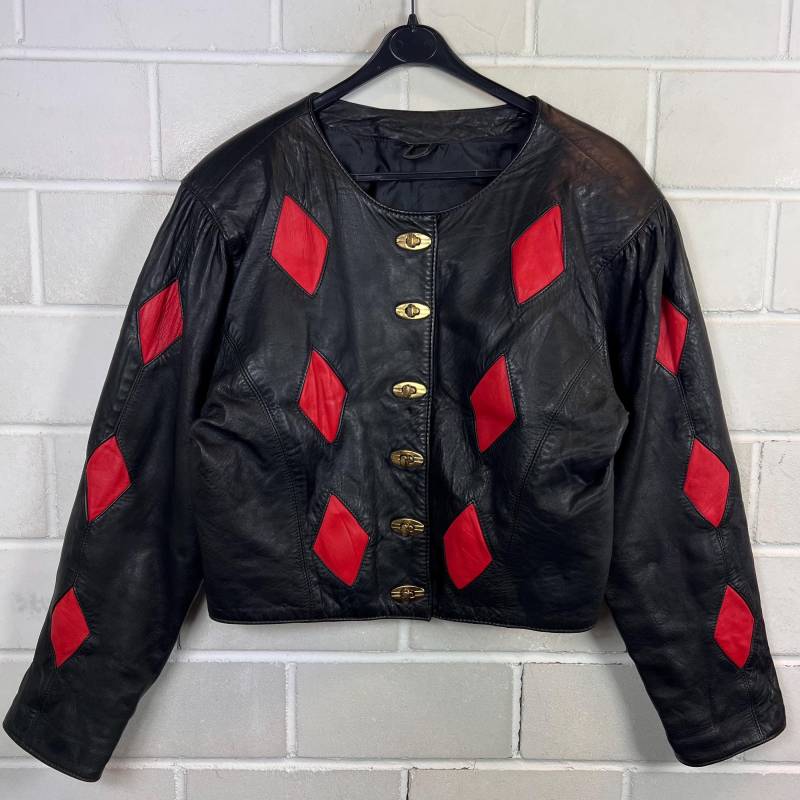 Vintage Leather Jacket Women's Size M - L Cropped Leatherjacket Lederjacke Raute 80S 90S von VintageGoereBerlin