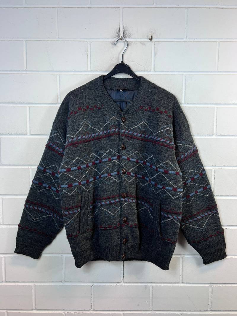Vintage Lined Wool Jacket Size M Crazy Pattern Knit Cardigan 80S 90S von VintageGoereBerlin