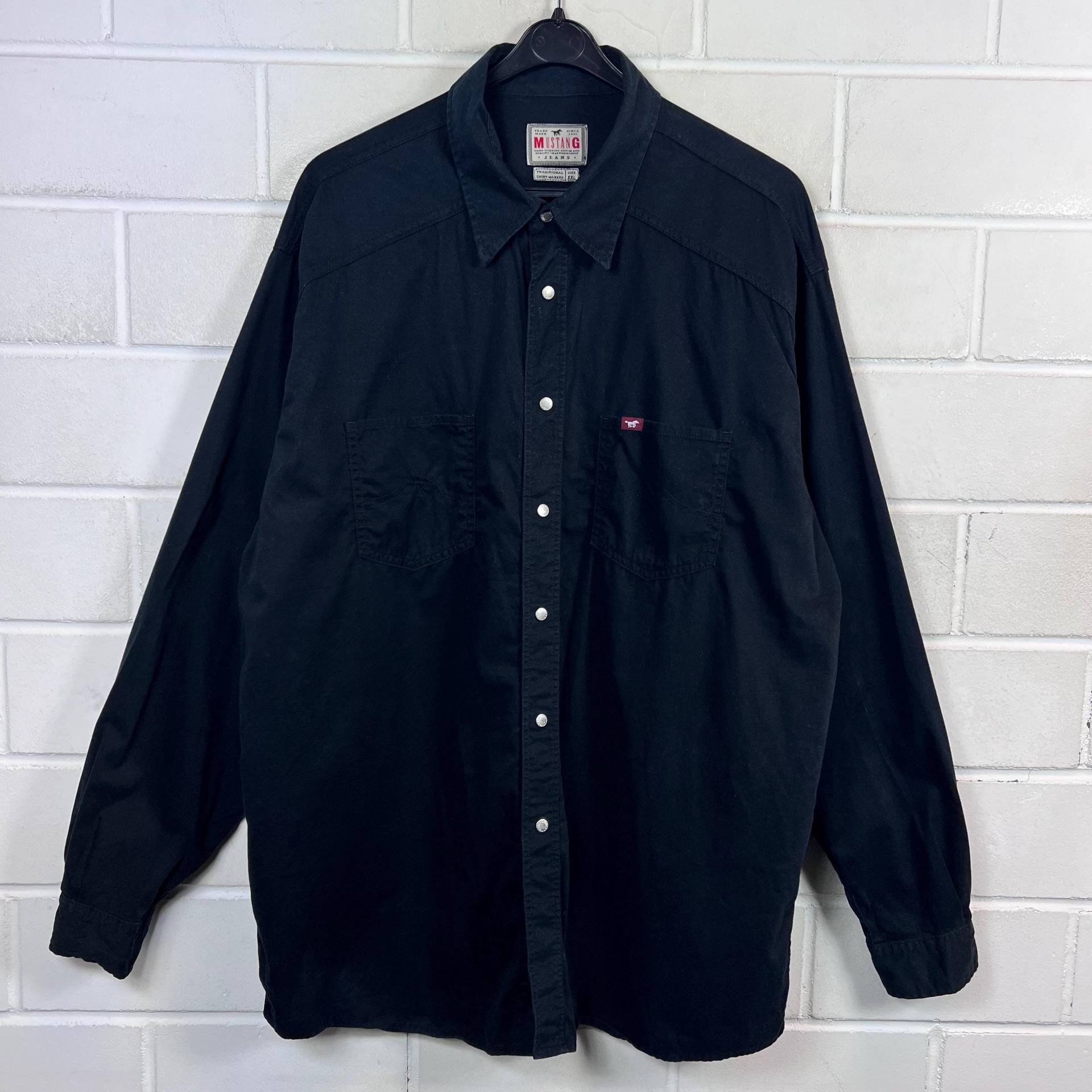 Vintage Mustang Shirt Size Xxl Cotton Hemd Langarmhemd Baumwollhemd Longsleeved Schwarz 80S 90S von VintageGoereBerlin