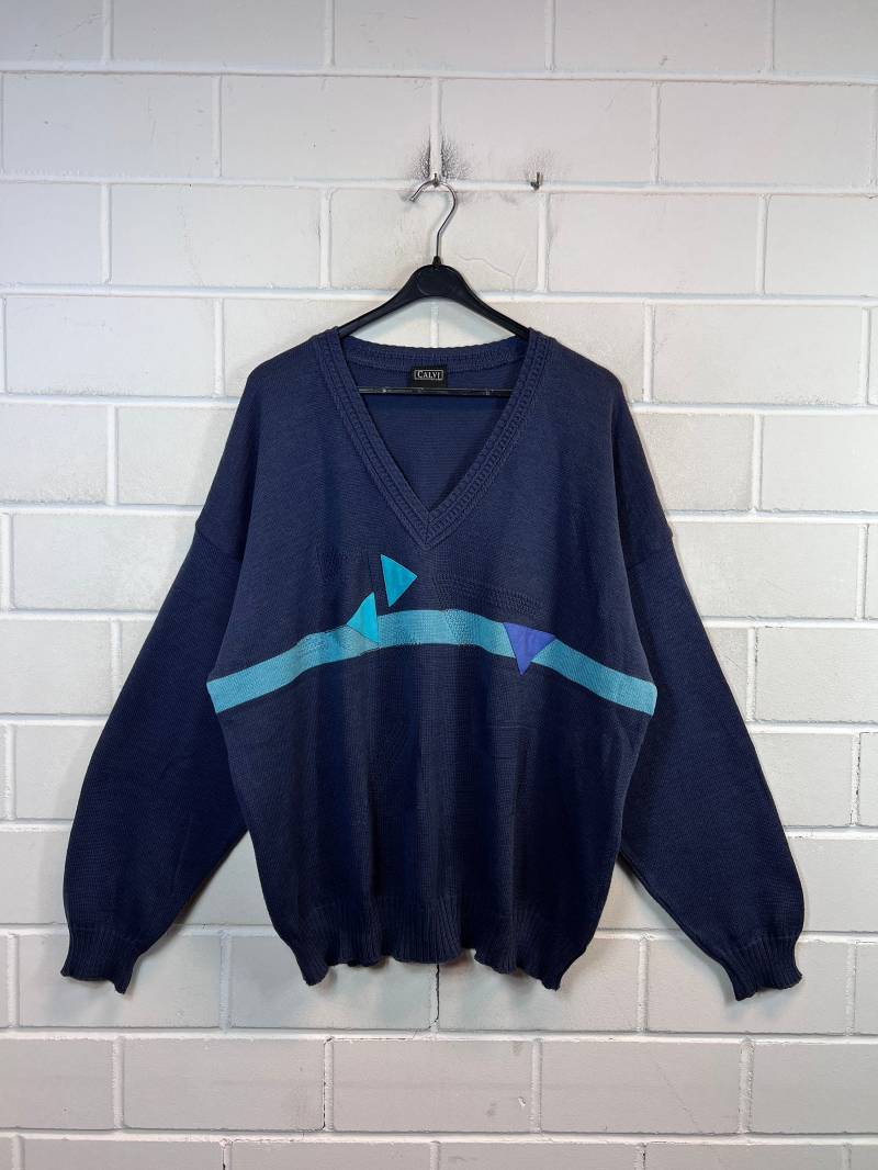 Vintage Pullover Size Xxl Crazy Pattern Knit Sweater Jumper V-Neck 80S 90S von VintageGoereBerlin