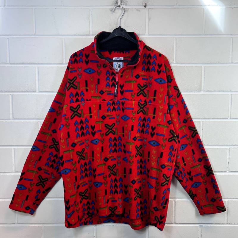 Vintage Rare Jack Wolfskin Ethno Fleece Sweater Pullover Size Xl Crazy Pattern Quarterzip 90S von VintageGoereBerlin