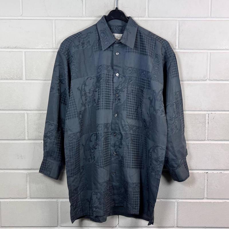 Vintage Shirt Men Size S Women's - L Embroidered Blouse Hemd Bluse Barock Stickerei Grau 80S 90S von VintageGoereBerlin