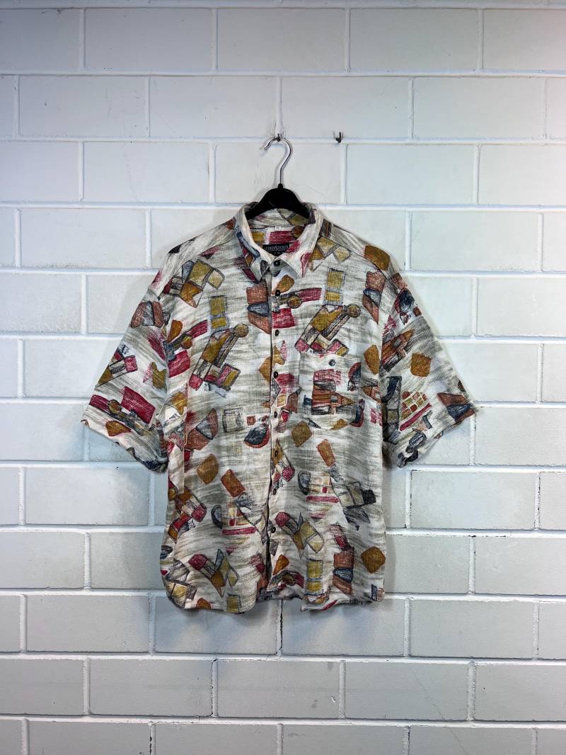 Vintage Shirt Size L/xl Crazy Pattern Viscose Linen Hemd Kurzarm Shortsleeved 80S 90S von VintageGoereBerlin
