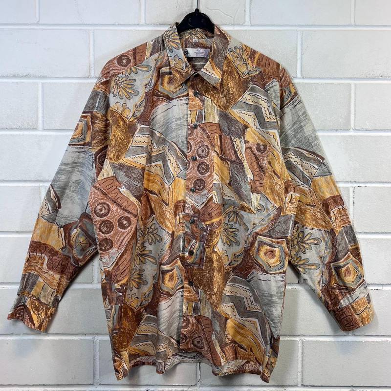 Vintage Shirt Size L Crazy Pattern Hemd Cotton Langarm Longsleeved 80S 90S von VintageGoereBerlin