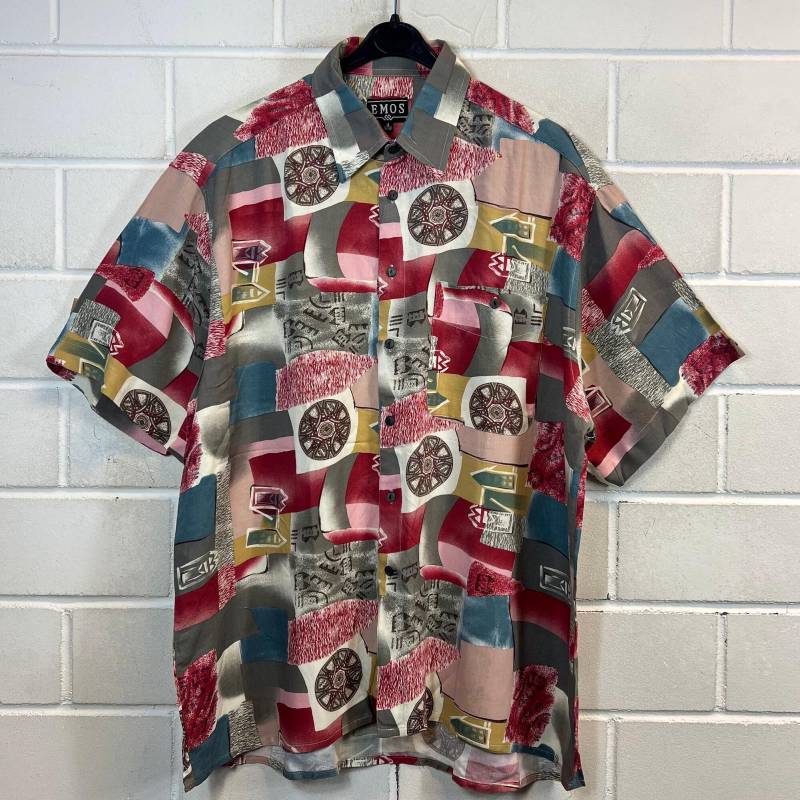 Vintage Shirt Size L - Xl Crazy Pattern Viscose Hemd Oversize Unisex Bluse Shortsleeved 80S 90S von VintageGoereBerlin