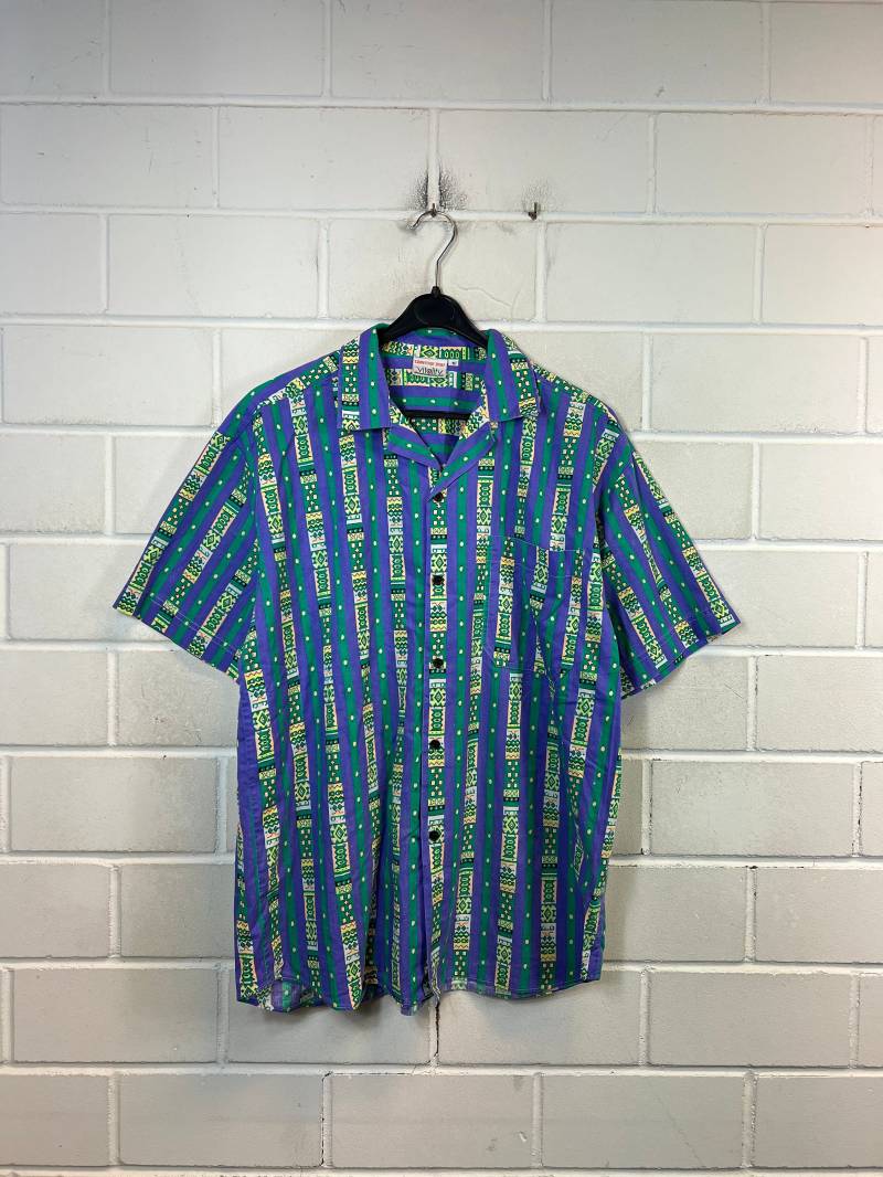 Vintage Shirt Size M Crazy Pattern Cotton Hemd Oversize Unisex 80S 90S von VintageGoereBerlin