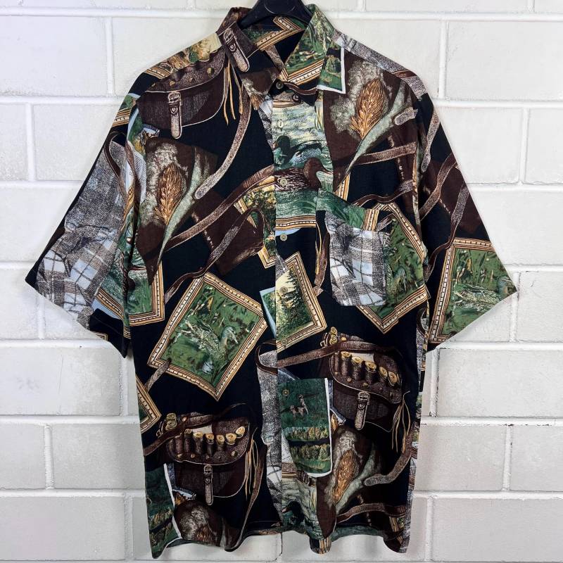 Vintage Shirt Size M Crazy Pattern Viscose Hemd Unisex Bluse Kurzarm Shortsleeved 80S 90S von VintageGoereBerlin