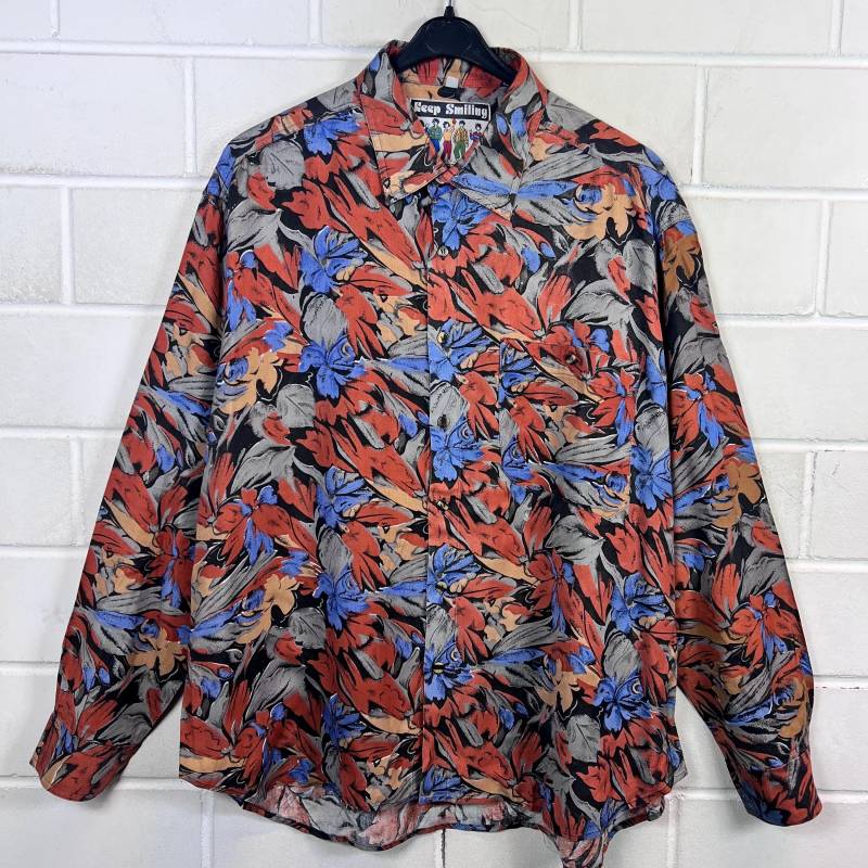 Vintage Shirt Size Xxl Crazy Pattern Viscose Hemd Unisex Langarm Longsleeved 80S 90S von VintageGoereBerlin