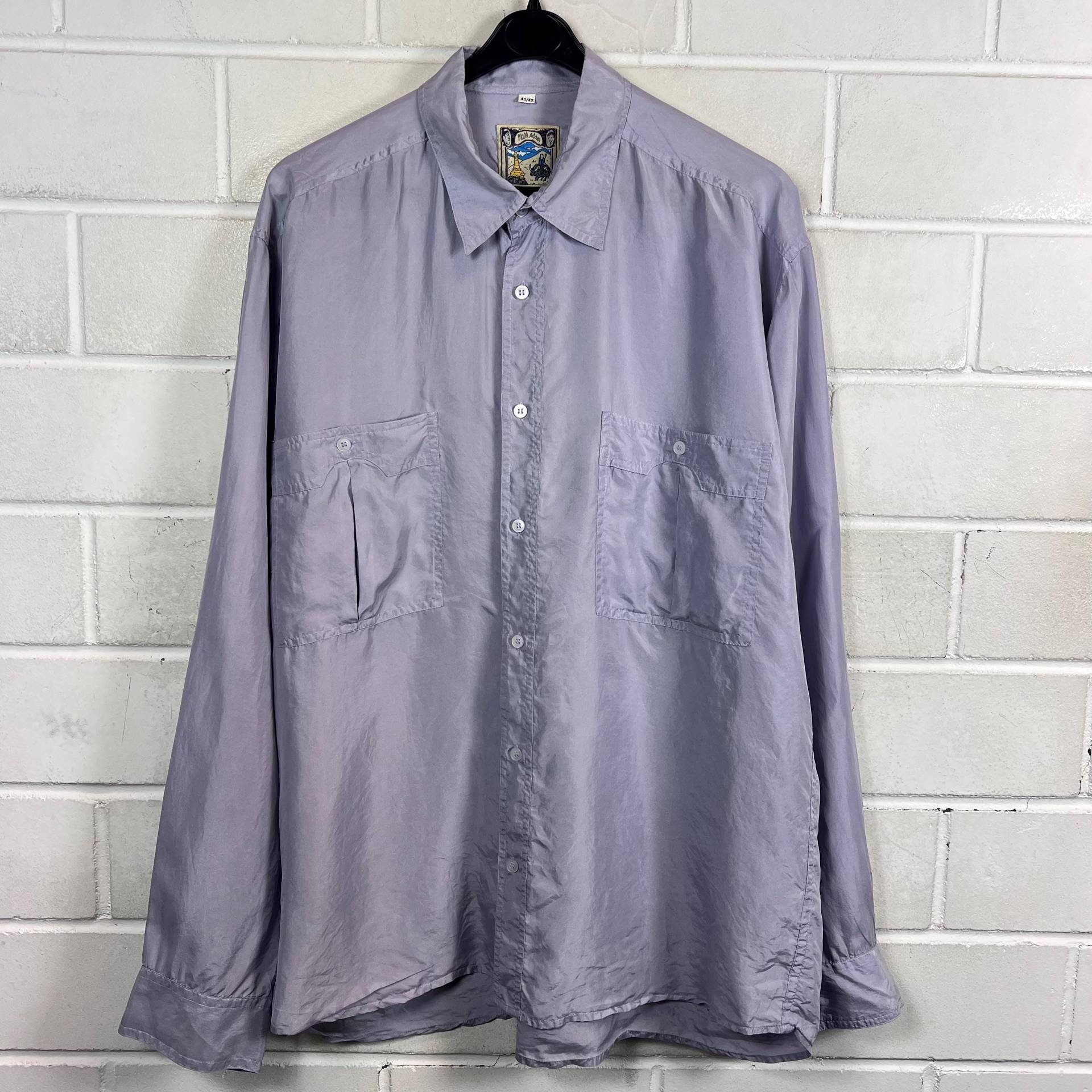 Vintage Silk Shirt Size L Basic Hemd Seide Langarm Longsleeved Flieder 80S 90S von VintageGoereBerlin