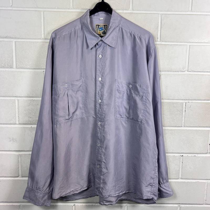 Vintage Silk Shirt Size L Basic Hemd Seide Langarm Longsleeved Flieder 80S 90S von VintageGoereBerlin