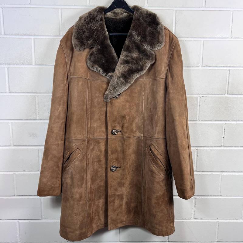 Vintage Size L Lined Suede Leather Jacket Coat Teddy Lining 80S 90S von VintageGoereBerlin