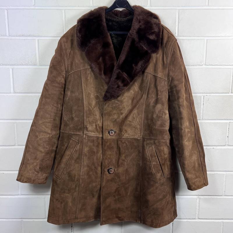 Vintage Size L Lined Suede Leather Jacket Coat Teddy Lining 80S 90S von VintageGoereBerlin