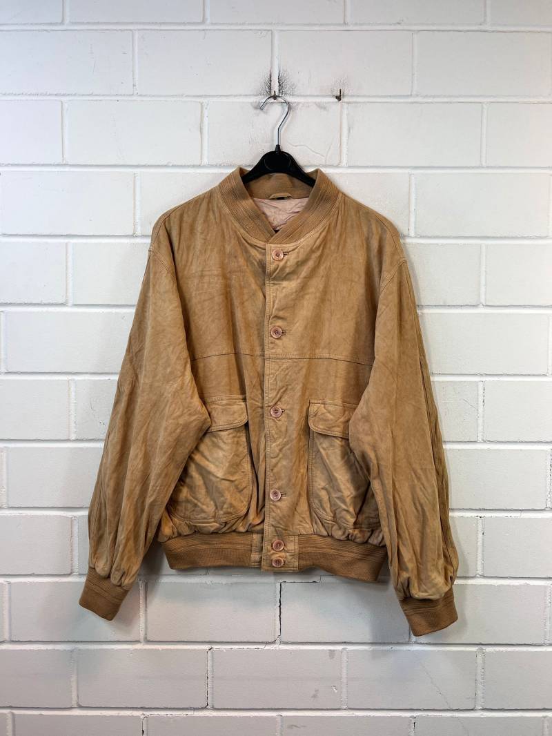 Vintage Size L Soft Suede Leather Jacket Bomber Blouson 80S 90S von VintageGoereBerlin
