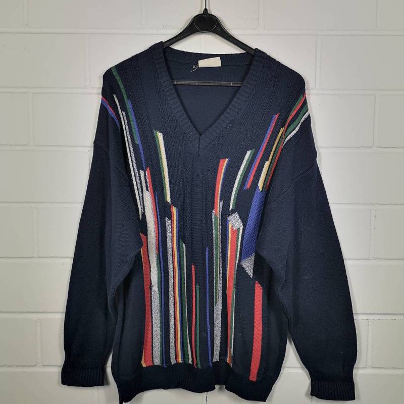 Vintage Size M Crazy Pattern Sweater Jumper Pullover Cosby V-Neck Knit Wear 80S 90S von VintageGoereBerlin