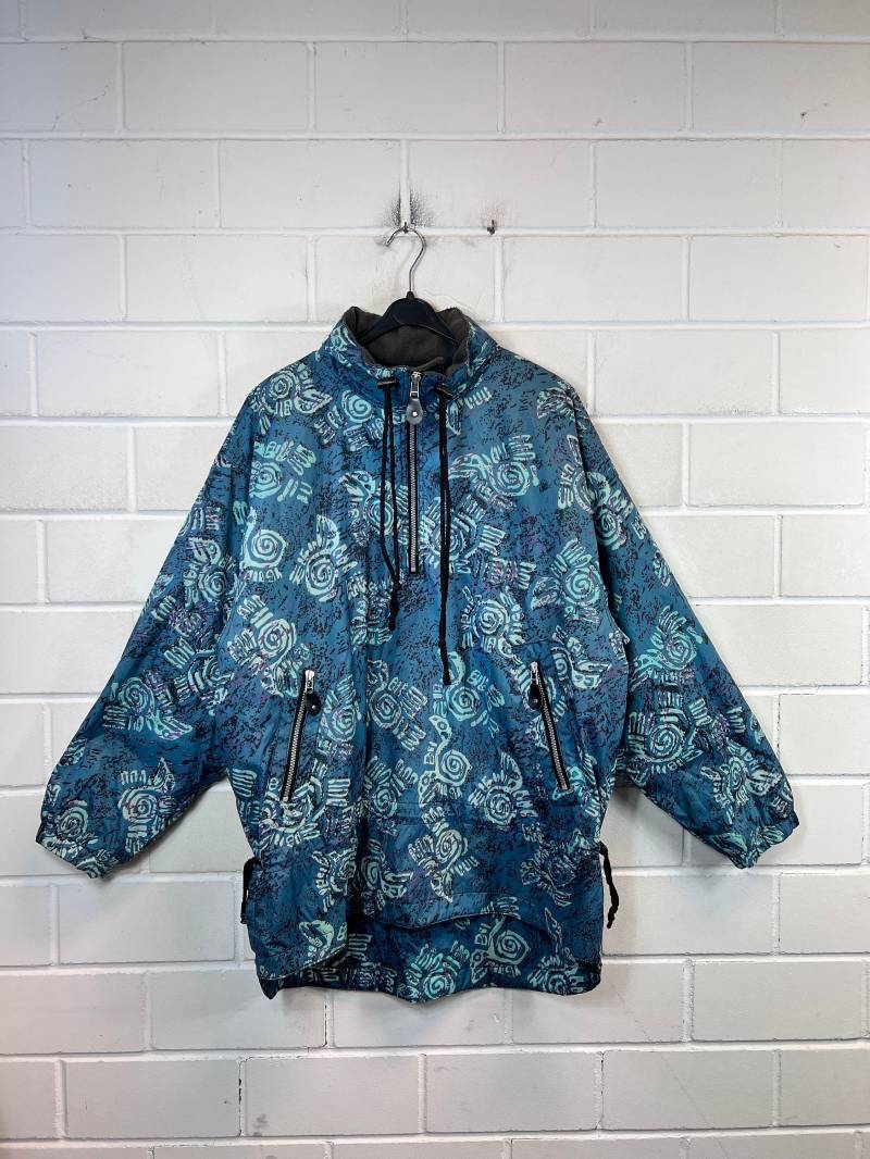 Vintage Size M - L Crazy Pattern Ethno Jacket Windbreaker Übergang Fleece Quarterzip Hoodie 90S von VintageGoereBerlin