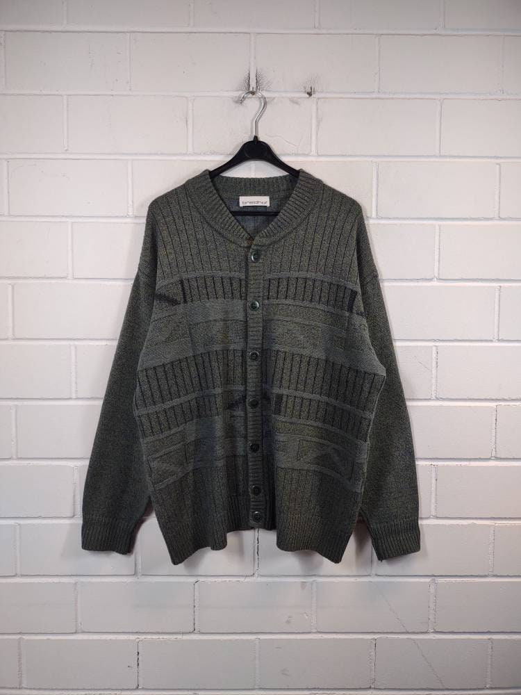 Vintage Size Xl Crazy Pattern Cardigan Knit Jacket 80S 90S von VintageGoereBerlin