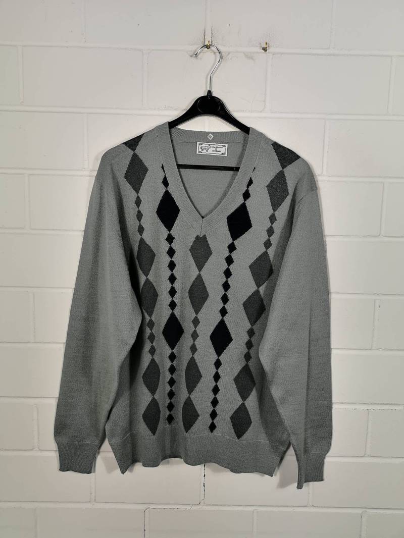 Vintage Size Xl Crazy Pattern Pullover Sweater Jumper V-Neck Cosby Knit Wear 80S 90S von VintageGoereBerlin