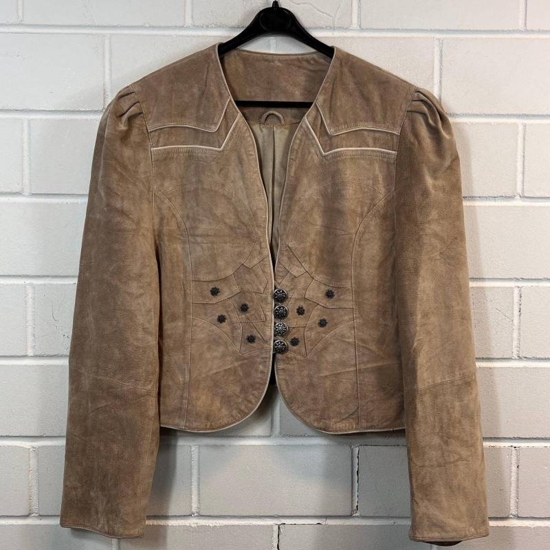 Vintage Size Xl Cropped Suede Leather Jacket Landhaus Foklore von VintageGoereBerlin
