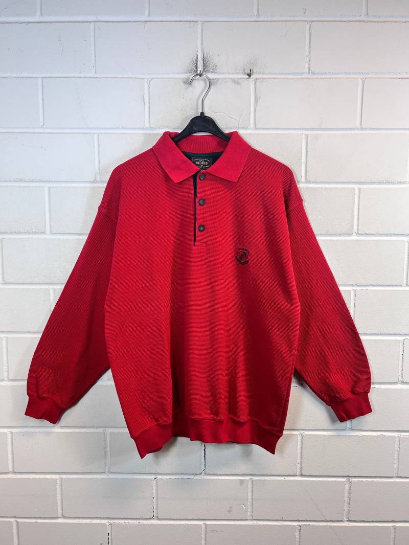 Vintage Sweatshirt Size L Polo Sweater Pullover Buttons Red 80S 90S von VintageGoereBerlin
