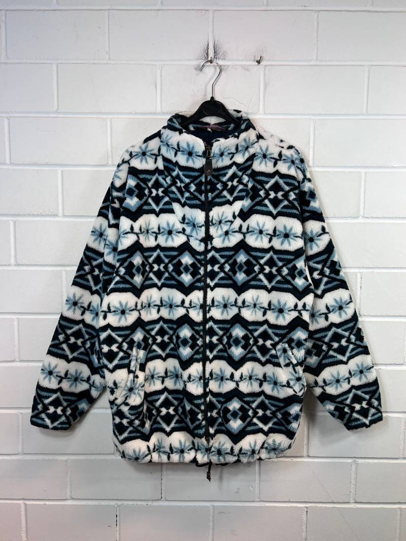 Vintage Teddy Fleece Jacket Size M - L Crazy Pattern Fleecejacke 90S von VintageGoereBerlin