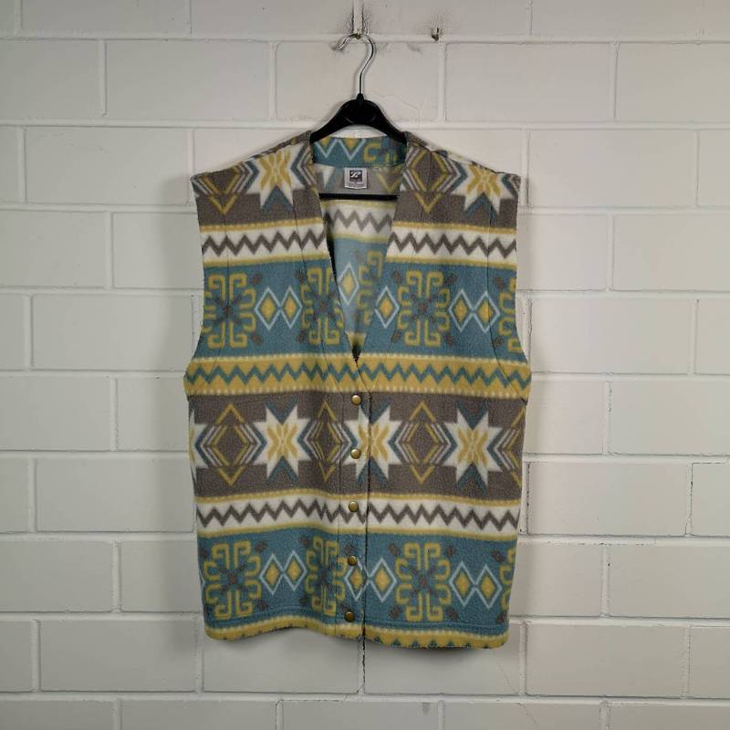 Vintage Women Size L Crazy Pattern Fleece Vest Weste Hippie 80S 90S von VintageGoereBerlin