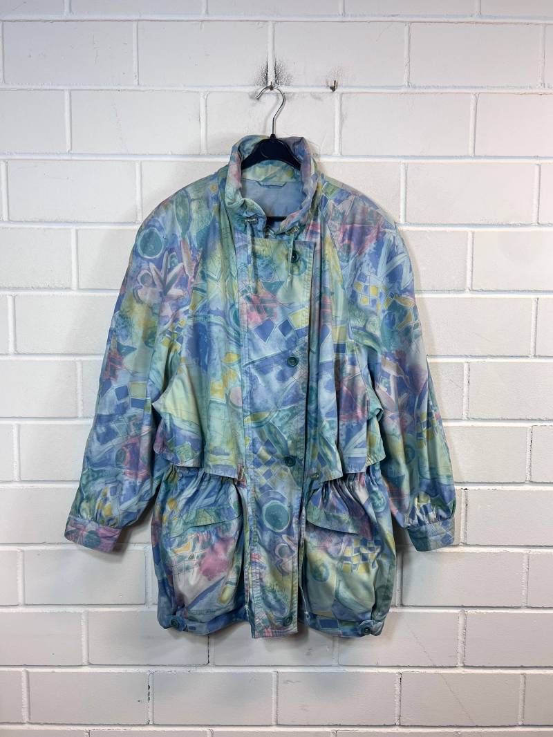 Vintage Women Size L Crazy Pattern Lined Transitional Jacket Anorak Spring Pastell 80S 90S von VintageGoereBerlin