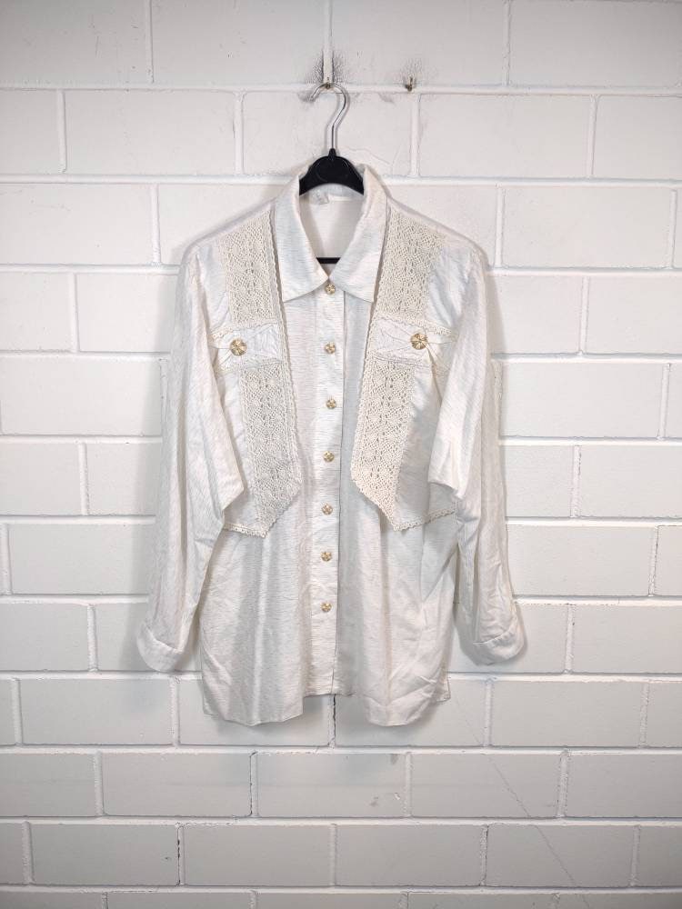 Vintage Women Size M Viscose Blouse Bluse Boho Hippie Long Sleeves 80S 90S von VintageGoereBerlin
