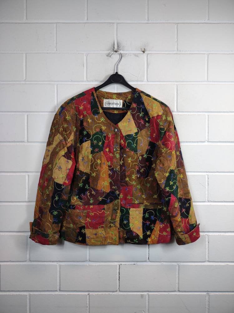 Vintage Women Size S - M Crazy Pattern Suede Leather Jacket Wildlederjacke Blazer 80S 90S von VintageGoereBerlin