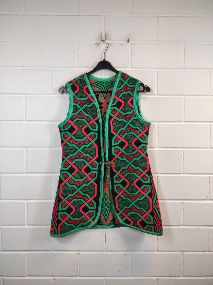 Vintage Women Size Xs Crazy Pattern Vest Weste Woven 80S 90S von VintageGoereBerlin