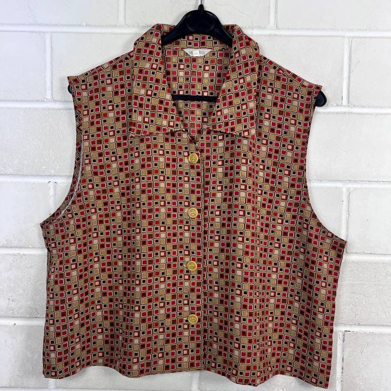 Vintage Women's Size L - Xl Reworked Crazy Pattern Cropped Blouse Sleeveless von VintageGoereBerlin