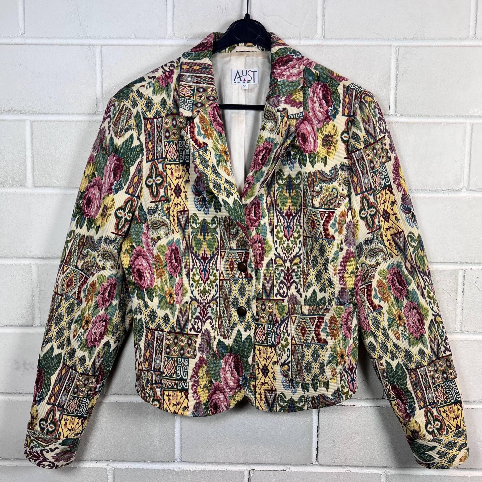 Vintage Women's Size M Crazy Pattern Floral Gobelin Blazer Jacket 90S Y2K von VintageGoereBerlin
