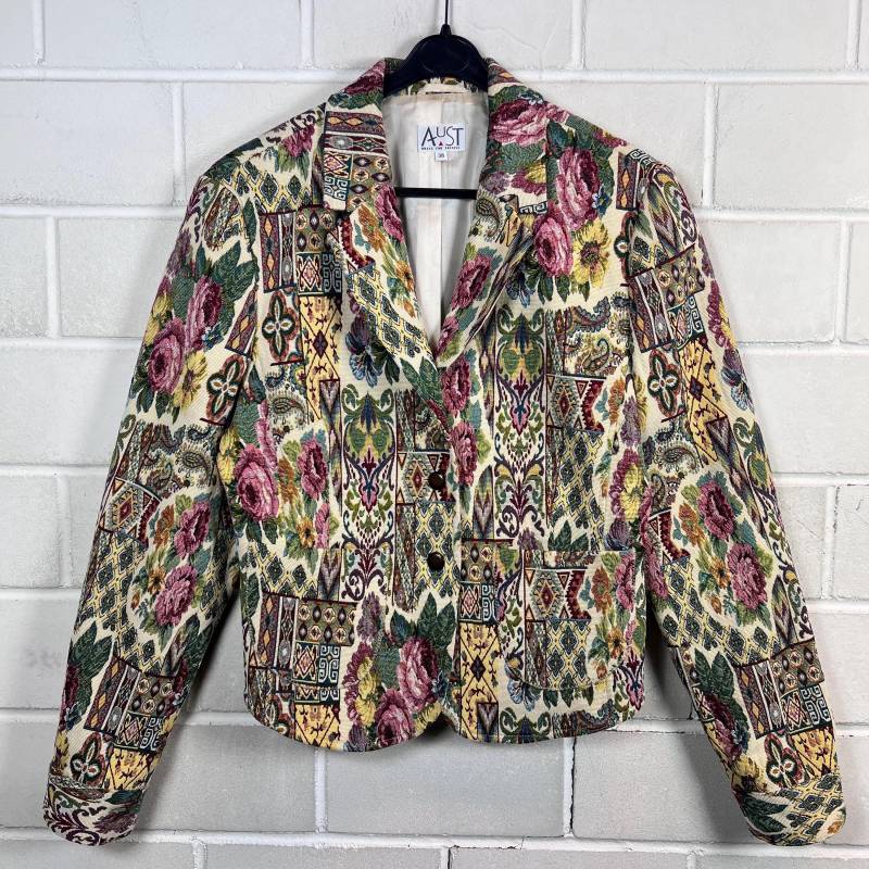 Vintage Women's Size M Crazy Pattern Floral Gobelin Blazer Jacket 90S Y2K von VintageGoereBerlin