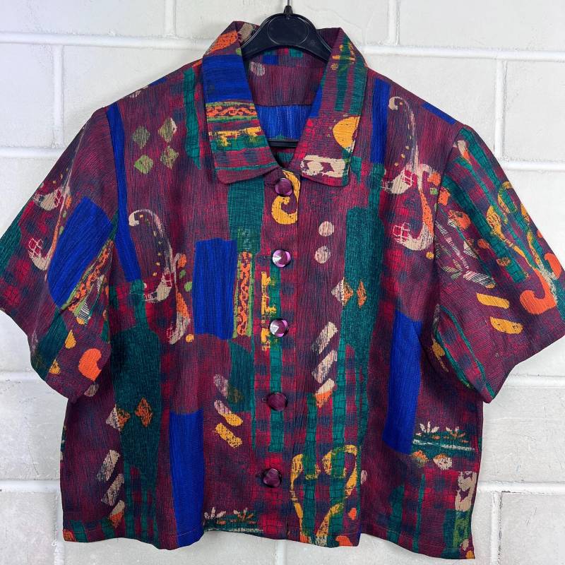 Vintage Women's Size S - L Crazy Pattern Cropped Blouse Shortsleeved von VintageGoereBerlin