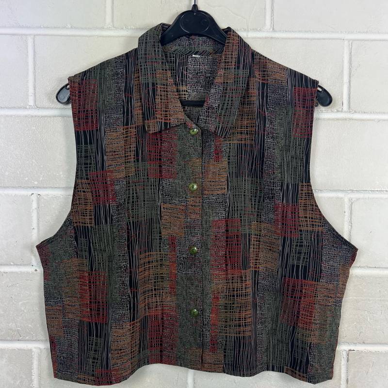 Vintage Women's Size S - M Reworked Crazy Pattern Cropped Blouse Sleeveless von VintageGoereBerlin