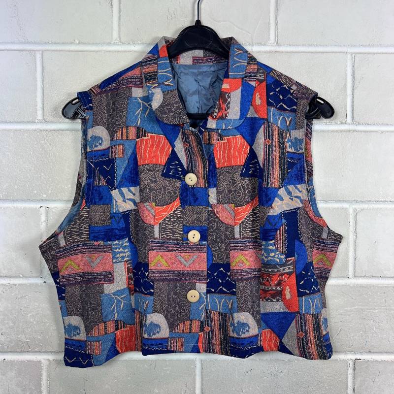 Vintage Women's Size S - M Reworked Crazy Pattern Cropped Blouse Sleeveless von VintageGoereBerlin