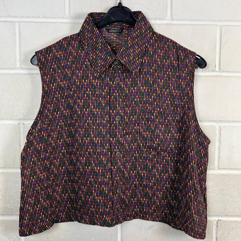 Vintage Women's Size S - M Reworked Crazy Pattern Cropped Blouse Sleeveless von VintageGoereBerlin