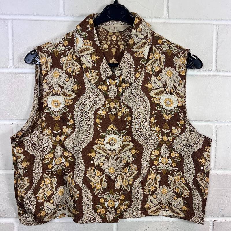 Vintage Women's Size S - M Reworked Crazy Pattern Cropped Blouse Sleeveless von VintageGoereBerlin