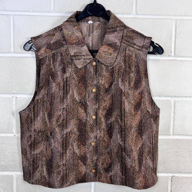 Vintage Women's Size S Reworked Crazy Pattern Cropped Blouse Sleeveless von VintageGoereBerlin