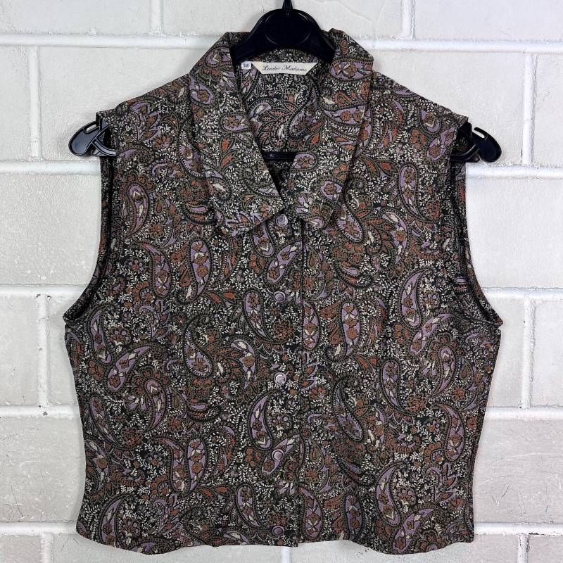 Vintage Women's Size S Reworked Crazy Pattern Cropped Blouse Sleeveless von VintageGoereBerlin