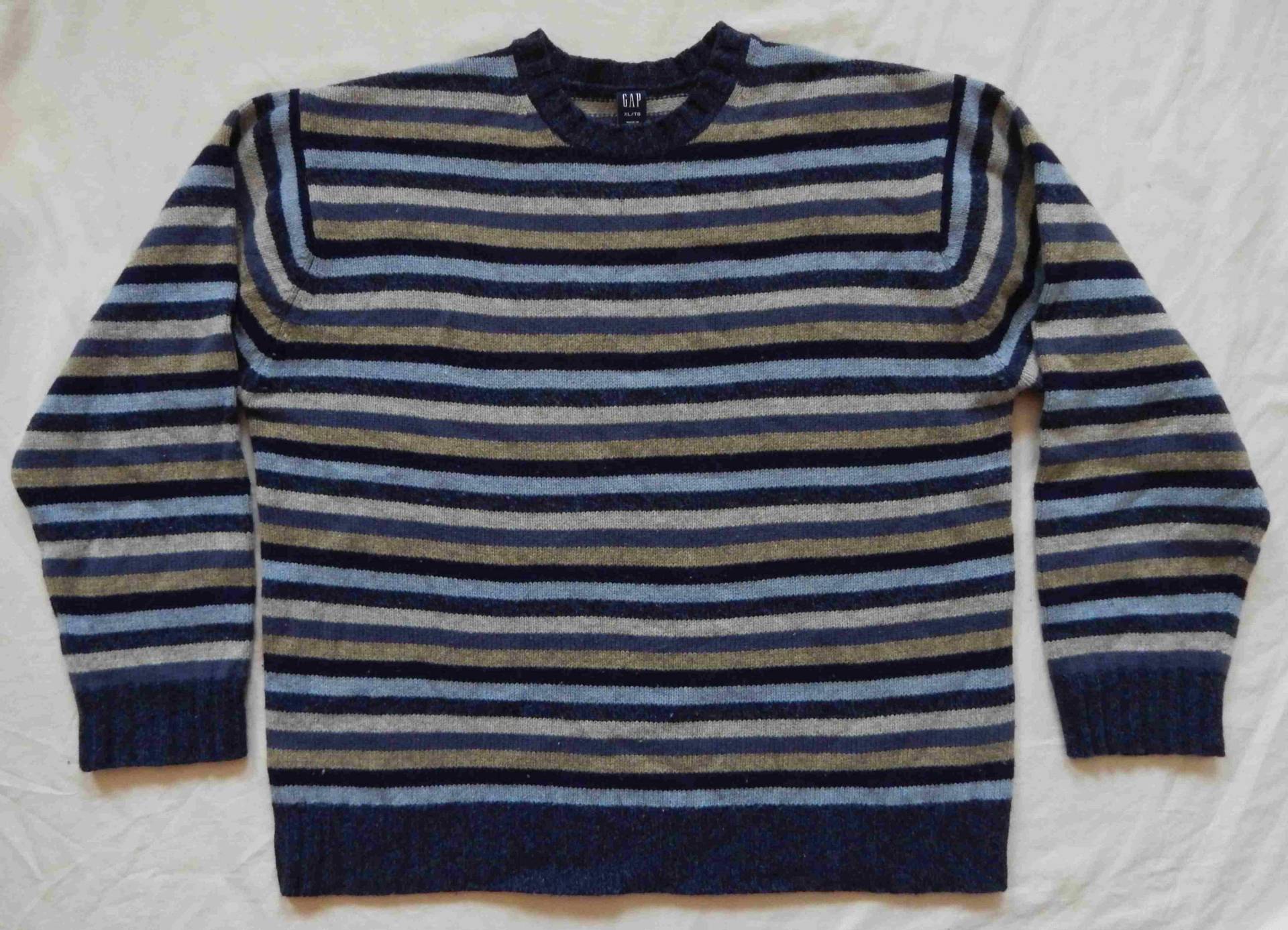 100% Lammwolle Blau Gestreifter Crew Pullover - Xl Herren Gap von VintageGoldTreasure