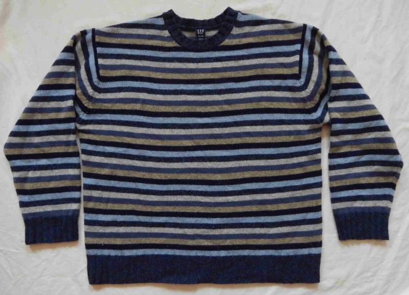 100% Lammwolle Blau Gestreifter Crew Pullover - Xl Herren Gap von VintageGoldTreasure