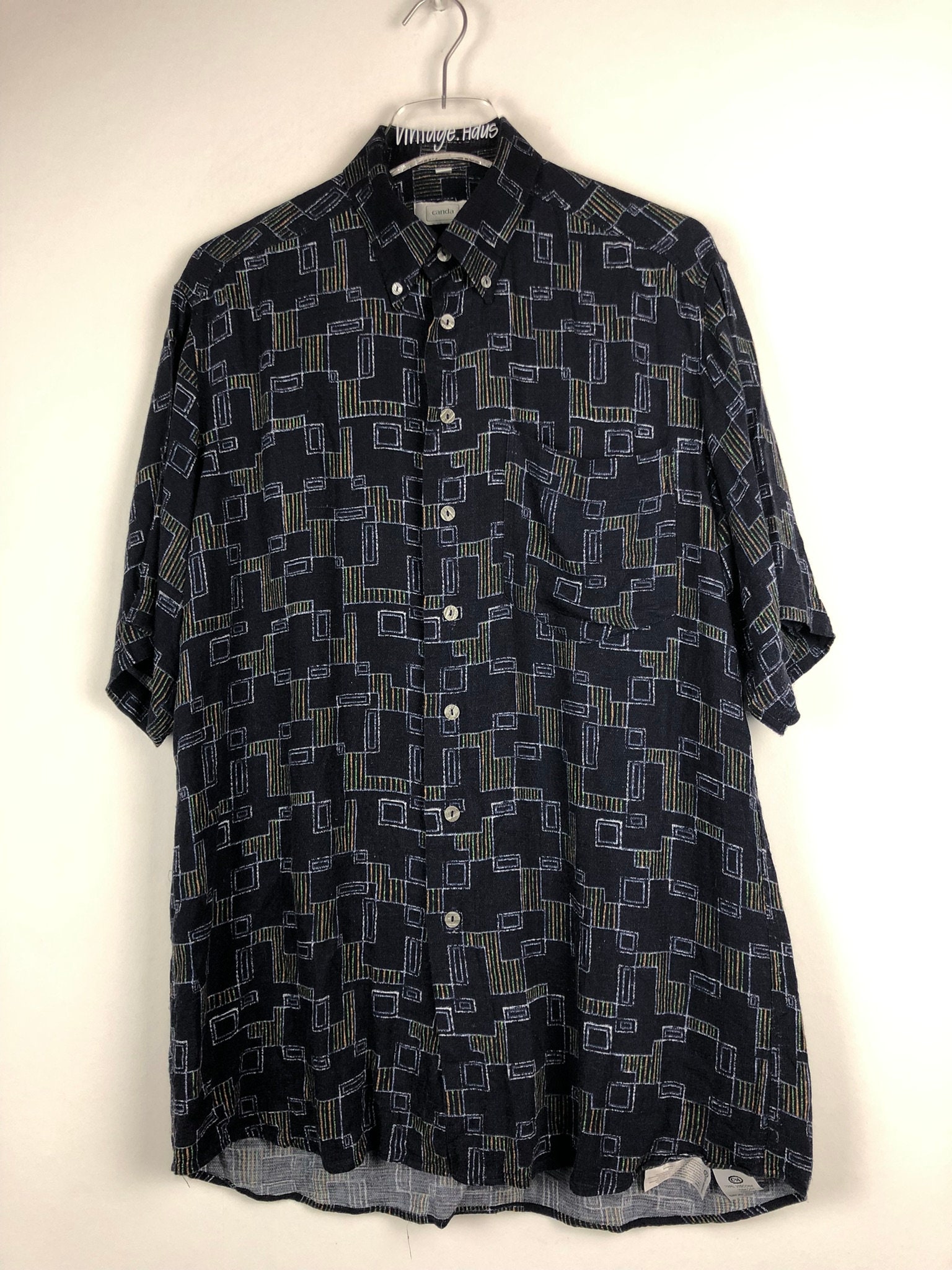 Vintage Kurzarm Crazy Pattern Hemd | Retro Herren/Damen Unisex Oversize Sommerhemd Abstraktes Muster Oldschool Freizeithemd von VintageHausDE