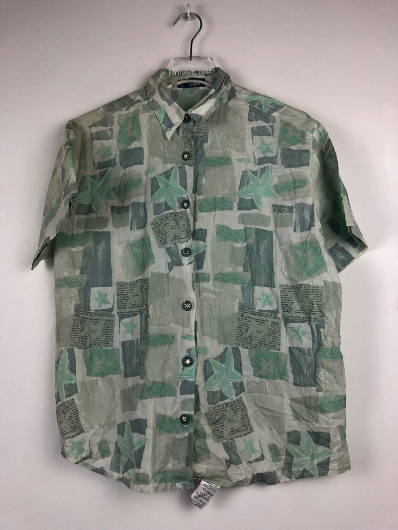 Vintage Kurzarm Crazy Pattern Hemd | Retro Herren/Damen Unisex Oversize Sommerhemd Abstraktes Muster Oldschool Freizeithemd von VintageHausDE